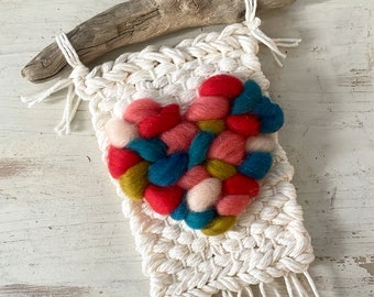 Multicolor Hearts | Woven Wall Hanging | Cotton | Dorm Decor | New Apartment | Nursery Decor | Holiday Gift