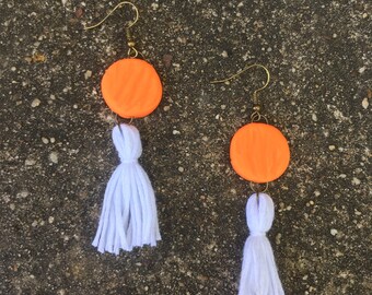 Orange and White Tassel | Gameday |Dangle Post Earrings |Hypoallergenic | Polymer Clay | Ready to ship