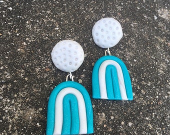 Teal Arches Dangle Post Earrings | Stripes | Cloudy Skies | Ocean | Hypoallergenic | Polymer Clay | Ready to ship