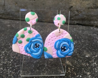 Floral No. 1 | Hoop | Dangle Post Earrings |Hypoallergenic | Polymer Clay | Ready to ship