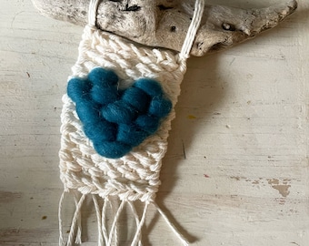 Deep Teal Heart | Woven Wall Hanging | Cotton | Dorm Decor | New Apartment | Nursery Decor | Holiday Gift