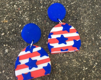 Stars and Stripes | Statement | Dangle Post Earrings |Hypoallergenic | Polymer Clay | Ready to ship