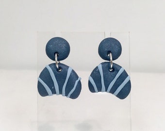 Shades of Blue Dangle Post Earrings | Stripes | Cloudy Skies | Ocean | Hypoallergenic | Polymer Clay | Ready to ship