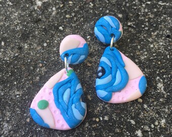 Floral No. 1 | Hoop | Dangle Post Earrings |Hypoallergenic | Polymer Clay | Ready to ship