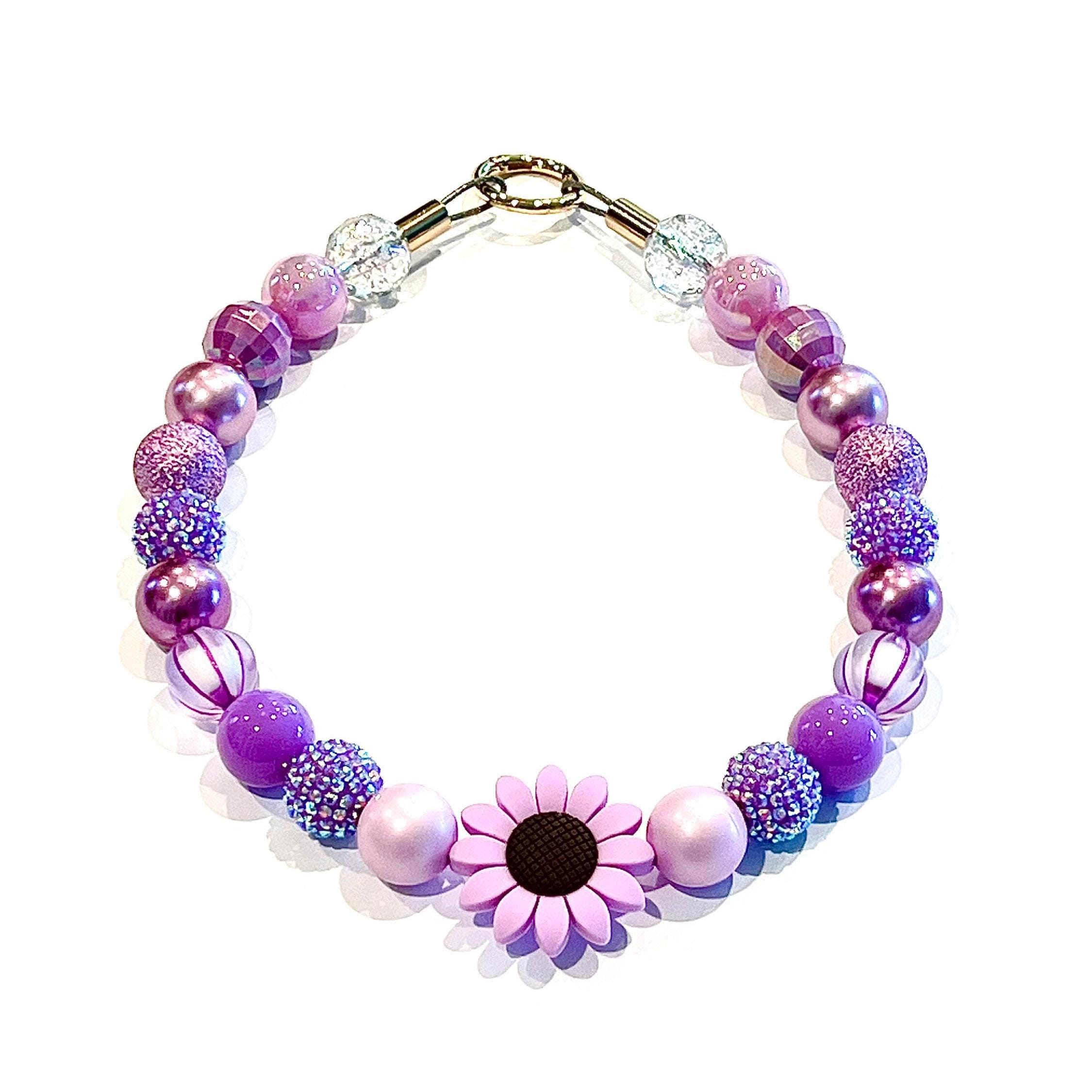 Lavender and Sunshine, Beaded Dog Collar, Lavender Dog Collar, Sunflower Dog Collar, Purple Dog Collar, Lavender Pet Necklace, Handmade.