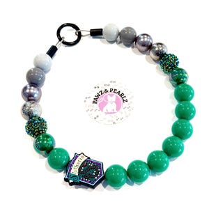 Snifferin Beaded Dog Collar | Green and Silver Magic Houses Inspired Dog Necklace