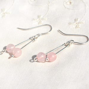 Rose Quartz Long Earrings. Silver Earrings Cluster Earrings Jewelry from Israel. Round Pink Gemstone Earrings Israeli Earrings Free Shipping