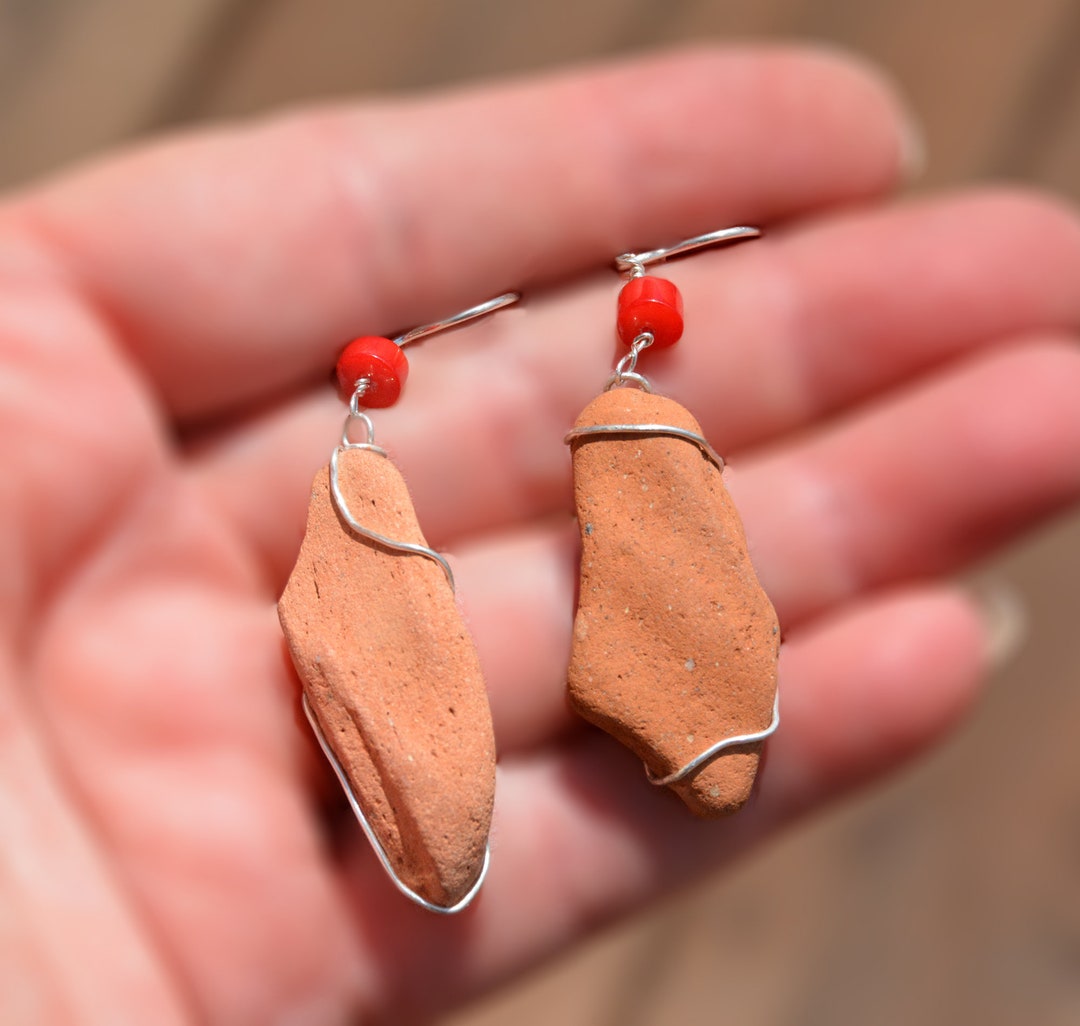 Sea Pottery Earrings Long Ceramic Earrings With Coral Bead. Etsy UK