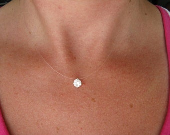 Clear Crystal Swarovski finish rhodium plated, silver or gold Nylon thread necklace