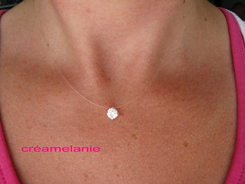 Collar de hilo de cristal Swarovski invisible de nailon invisible de plata de ley 925 imagen 1