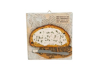 Schachtelbild - Pappschachtel - Collage -  Mixed Media-Schachtelbild - Porträt - Papier - 13 x 14 cm - FoodCollage