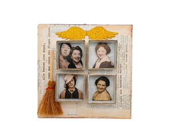 Collage picture - collage - mixed media - paper collage - picture - saying - paper - wood - 15 x 15 cm - women are angels