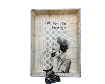 Box picture - cardboard box - collage - mixed media box picture - portrait - paper - 14 x 11 cm - Tell him you love him