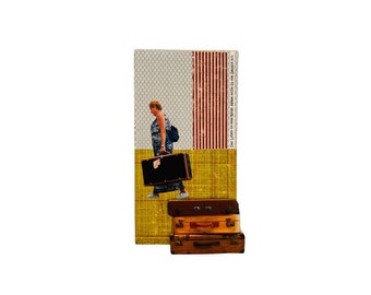 Collage - mixed media mural - saying - paper collage - 19 x 10 cm-Life is a journey, don't take too much luggage with you