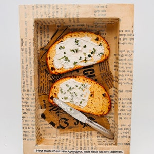 Chive bread collage mixed media food collage paper wood 18 x 12 cm image 3