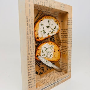 Chive bread collage mixed media food collage paper wood 18 x 12 cm image 7