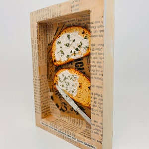 Chive bread collage mixed media food collage paper wood 18 x 12 cm image 2