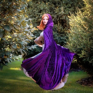 Velvet fantasy cape, Purple hooded cloak, LARP costume, Halloween clothing