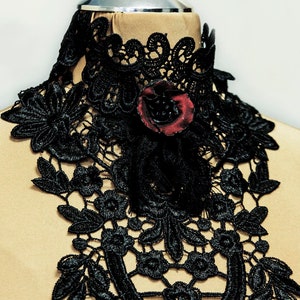 Victorian Chemisette, Lace blouse front, Lace dickey, Black Neck Decoration