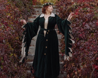 Medieval velvet houppelande, luxury medieval coat, long sleeve coat, medieval costume, LARP garment
