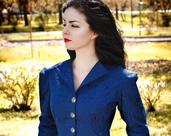 Blue Victorian jacket, Miss Peregrine costume, Handmade embroidered coat
