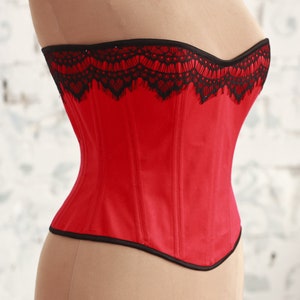 Victorian fashion overbust corset, Red women corset, Historical underwear, 19th Century lingerie