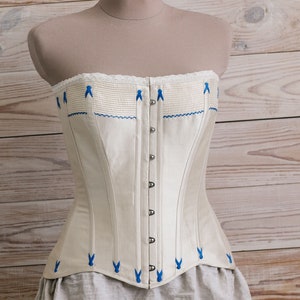Overbust historical corset with flossing, Victorian underwear, 19th century lingerie