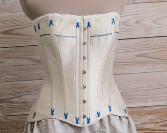 Overbust historical corset with flossing, Victorian underwear, 19th century lingerie