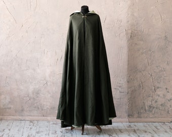 Long wool cloak with pockets and arm slits, Fantasy medieval cloak with hood, Hooded cape, LARP costume