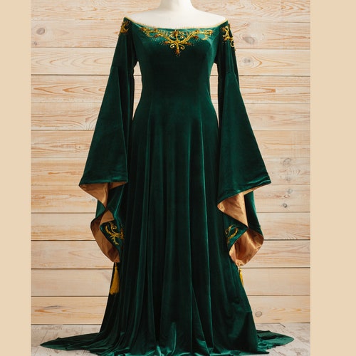 Green Velvet Elven Dress Fantasy Dress Fairy Wedding Dress | Etsy