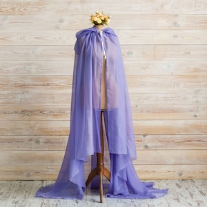 Purple tulle cape, Sheer hooded cloak, Wicca cloak, Fantasy elven cape, Lilac wedding cape, LARP costume, Halloween | USA domestic shipping