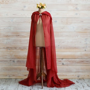 Red tulle cape, Sheer hooded cloak, Wicca cloak, Fantasy elven cape, Red wedding cape, LARP costume, Halloween | USA domestic shipping
