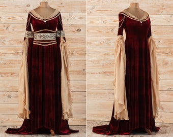 Robe elfique rouge, robe fantaisie romantique, robe de mariée