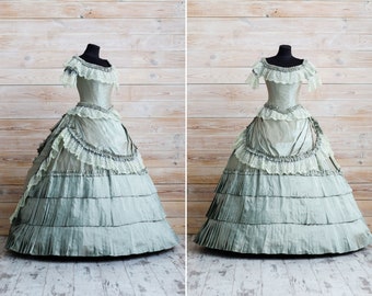 Silk Victorian ballroom dress, Katherine Pierce's dress cosplay, Vampire gown, Luxurious victorian gown, Civil war dress