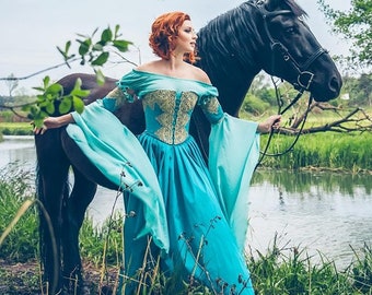 Italienisches blaues Renaissance Kleid, Renaissance faire Kostüm, Renaissance Hochzeitskleid, Kurtisane Kleid, Ren faire Kleid