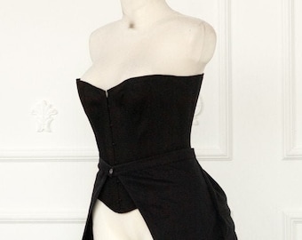 Black Cotton Victorian Overbust Corset, Historical Lingerie