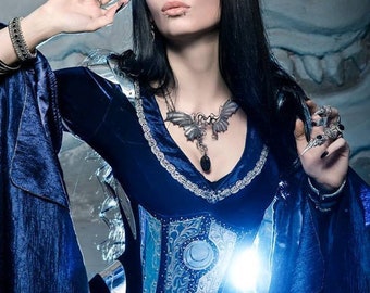 Midnight Blue Elven dress, Fantasy elven wedding dress, LARP costume, Ren faire dress