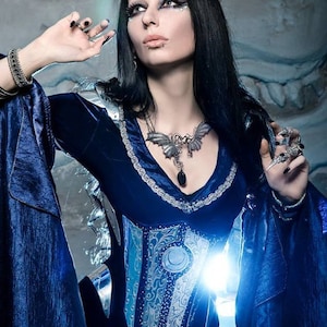 Midnight Blue Elven dress, Fantasy elven wedding dress, LARP costume, Ren faire dress