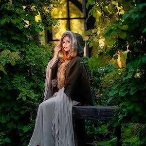 Short wool cloak with hood, Fantasy medieval cloak, Hooded cape, LARP costume