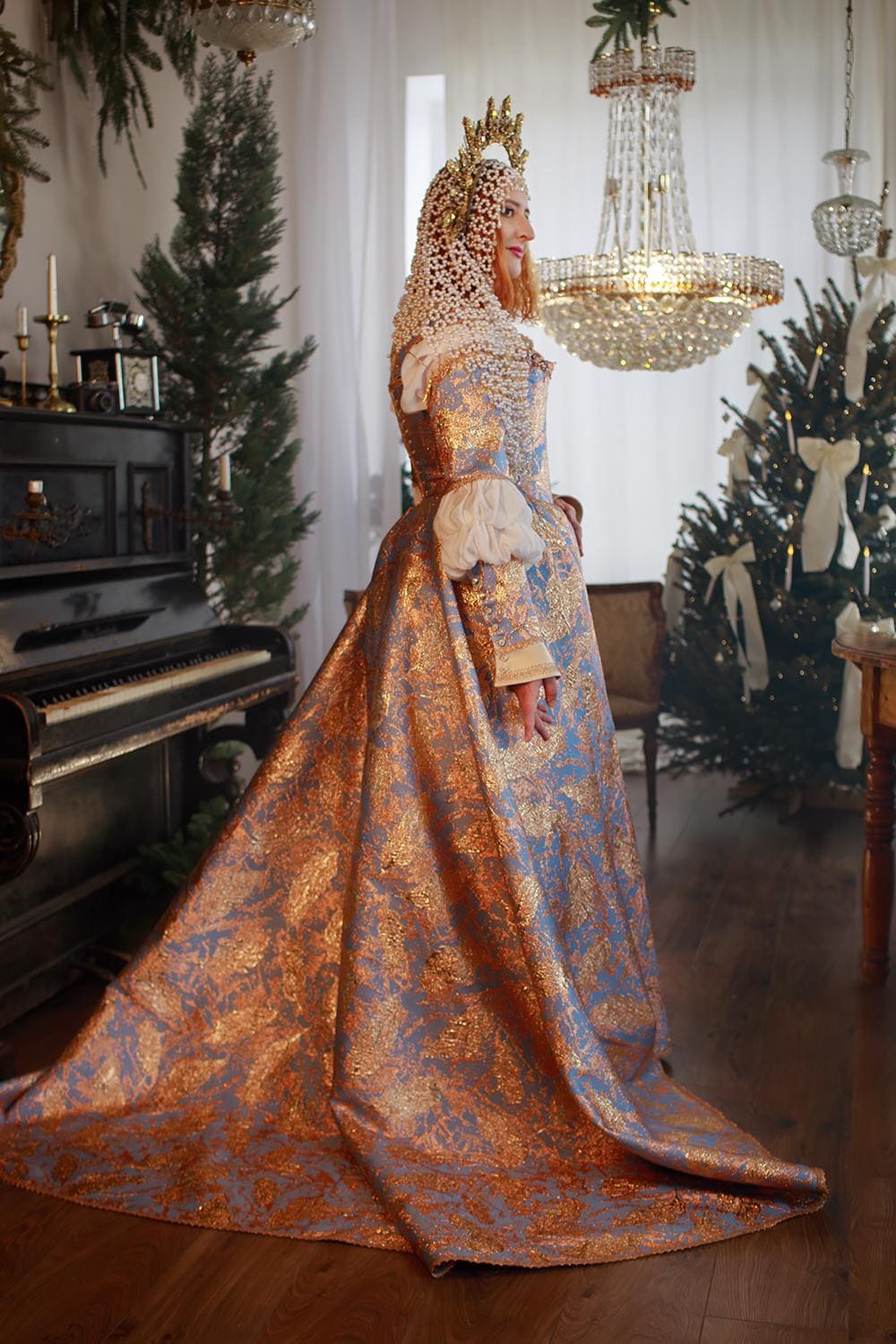 christmas renaissance dress Elegant Blue And Red Printed Marie Antoinette Dress Medieval Renaissance Masquerade Christmas Party Dress Reenactment Costumes