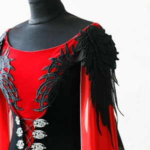 Gothic Fairy dragon style costume, Black and red fantasy gown with ombre chiffon sleeves, Velvet elven dress, Ren Faire dress, Made to order image 6