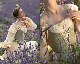 Cottage core fantasy dress XVI century fairycore clothing renaissance costume with corset