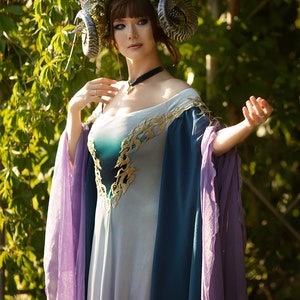 Velvet fantasy gown, Green and purple ombre fabric, Fairy Elven wedding dress, Ren Faire costume, Made to order image 4