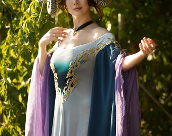 Velvet Fantasy Gown, Green and Purple Ombre Fabric, Fairy Elven Wedding  Dress, Ren Faire Costume, Made to Order -  Australia