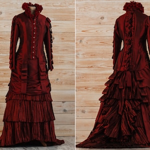 Silk Victorian dress, Crimson peak gown, Lucille Sharpe costume