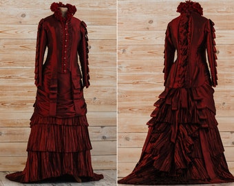 Silk Victorian dress, Crimson peak gown, Lucille Sharpe costume