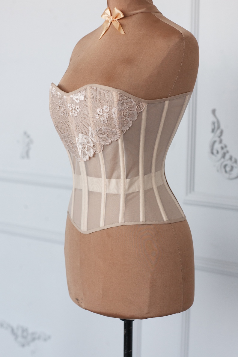 Nude Overbust Corset With Laces Steel Boned Corset Without Etsy