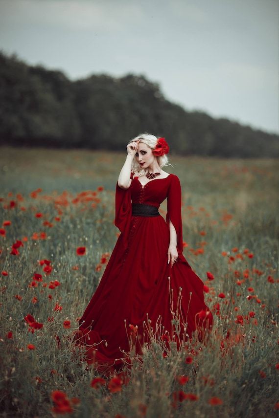 red gothic wedding dress