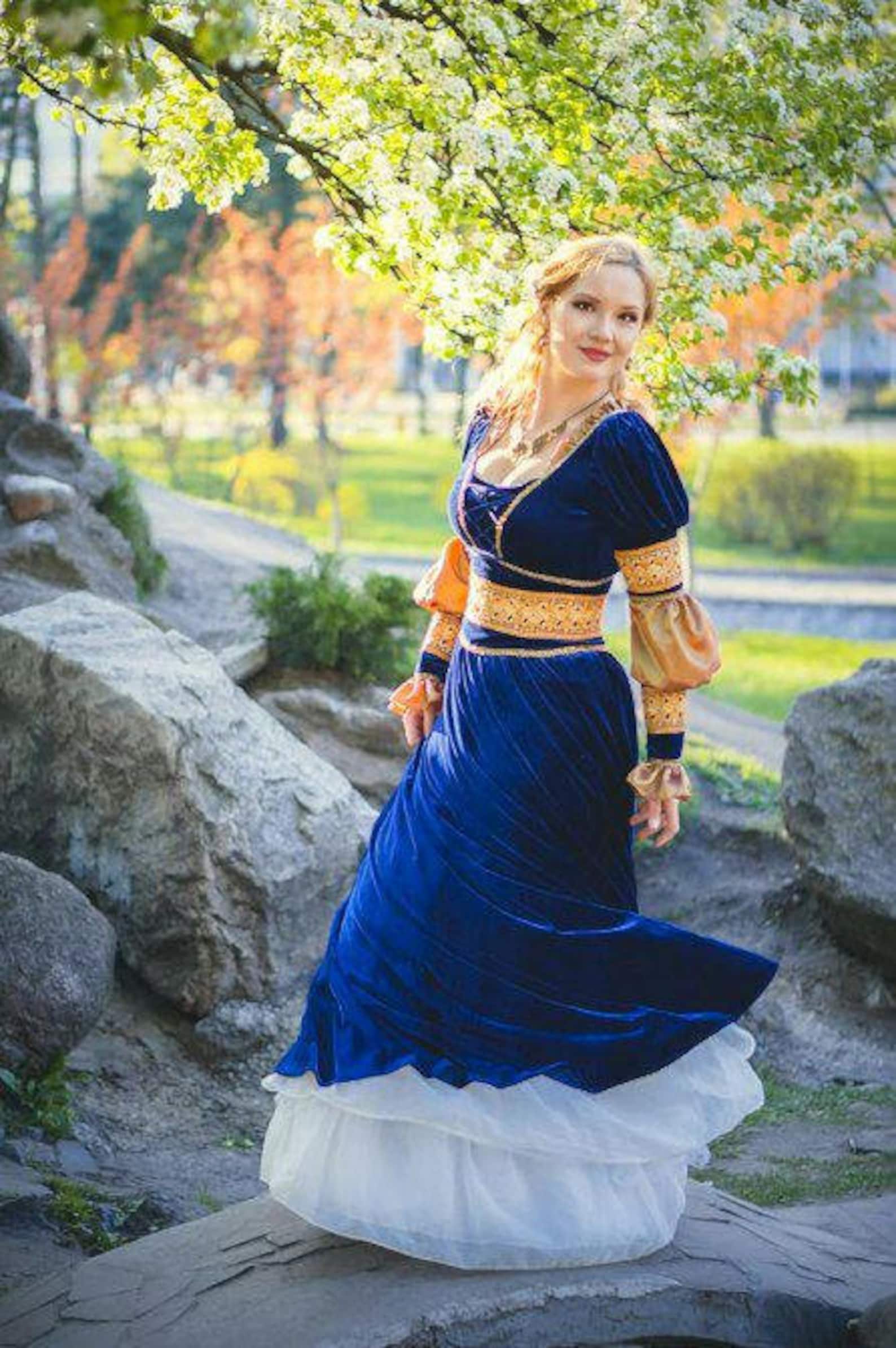 BLUE RENAISSANCE WOVEN MIDI DRESS