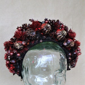 Floral witch headdress, Pagan headpiece, Flower crown, LARP fantasy costume, Gothic headdress, Flower wreath headband image 2